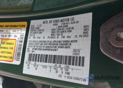 2024 Ford Bronco Sport Outer Banks z USA, uszkodzony, nr VIN 3FMCR9C64RRE04287